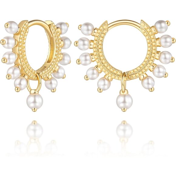 Jewelry - Pearl Hoop Earrings Gold 14K Women's Romantic Wedding Elegant Gift